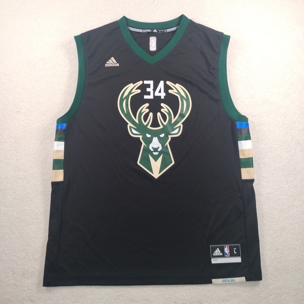Adidas NBA Milwaukee Bucks Giannis Antetokuonmpo #34 Black Jersey Men's Large 🏀